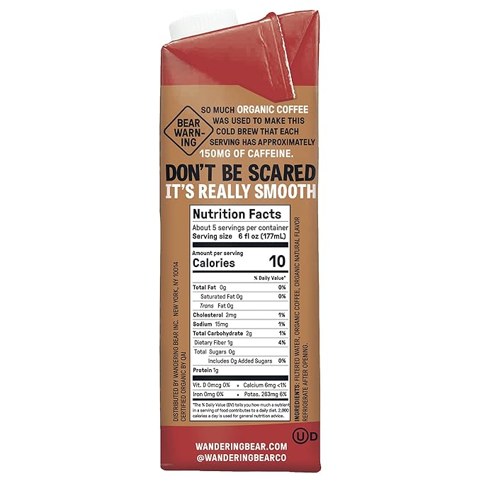 Wandering Bear Organic Cold Brew Coffee, Variety Pack, 32 fl oz (3pk - Black, Mocha, Vanilla) - Extra Strong, Bold, Smooth, Unsweetened, Shelf-Stable, Ready to Drink, Iced Cold Brewed Coffee Drinks