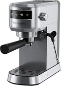 Frigidaire Steam Espresso Maker, Coffee Machine with Milk Frother & Cup Warmer, 20 Bar Pressure, 34 oz Removable Water Tank, Single or Double Shot, Stainless Steel