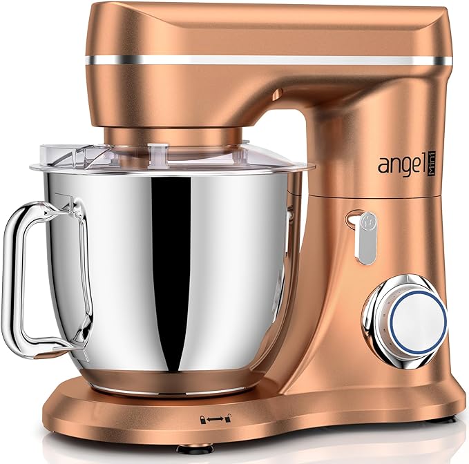 Mini Angel Stand Mixer,10-Speed 5QT Kitchen Electric Mixer,Tilt-Head Food Mixer with Dough Hook, Wire Whisk, Flat Beater, Stainless Steel Bowl (Champagne)