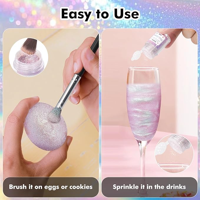 Edible Glitter - 4 Colors Luster Dust Edible, 100% Food Grade Edible Glitter for Drinks, Cakes, Easter Eggs, and Cookie Decoration, Vegan-Friendly Edible Luster Dust（0.18oz/5g）