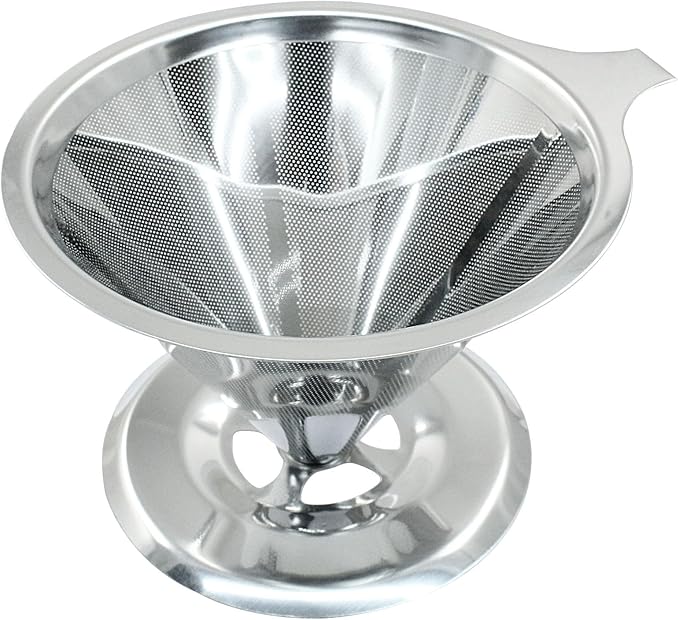 Waziaqoc Pour Over Coffee Dripper, Slow Drip Paperless Coffee Filter, Stainless Steel Pour Over Coffee Maker for 1-4 Cups Brew, Double Mesh Design of Manual Reusable Cone Filter