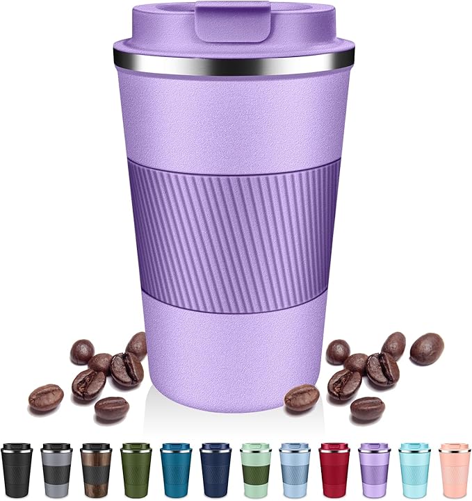 Insulated Coffee Tumblers with Flip Lid 12oz / 17oz, Stainless Steel Travel Coffee Mug Leak Proof, Vacuum Insulated Coffee Mug Reusable Cup, Keeps Cold and Hot for Coffee Tea