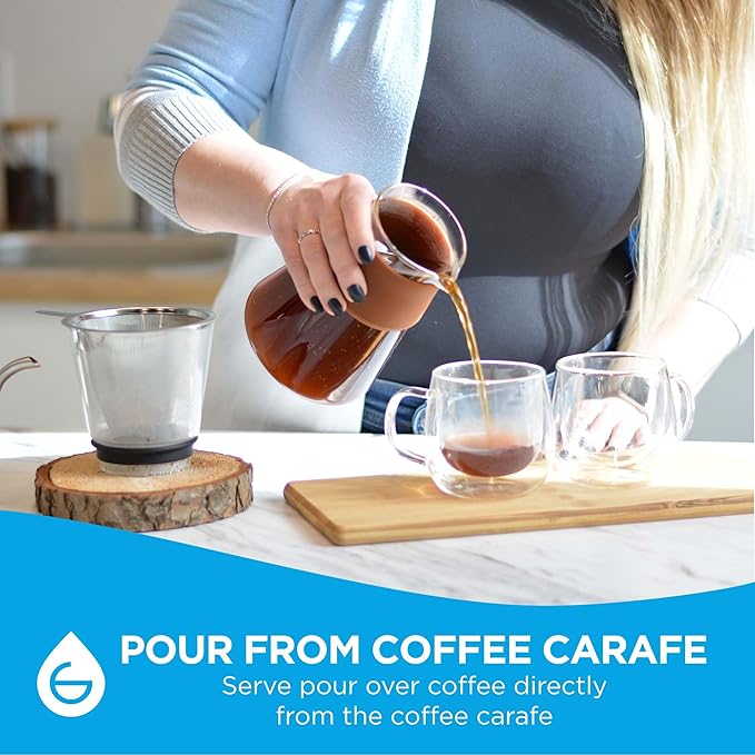 GROSCHE Amsterdam Glass Pour Over Coffee Maker - Single Cup Manual Dripper Brewer w/Removable Glass Top & Permanent Stainless Steel Filter - 27.6 fl oz - Ideal for Home, Camping, & On-the-Go Brewing