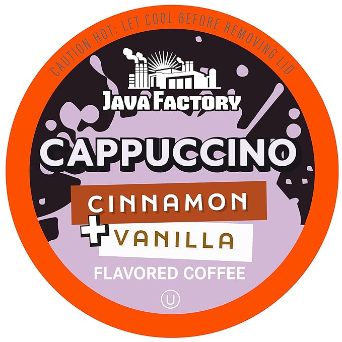 Java Factory Coffee Pods Vanilla Cream and Cinnamon Flavored Coffee for Keurig K Cup Brewers, Cappuccino, 40 Count