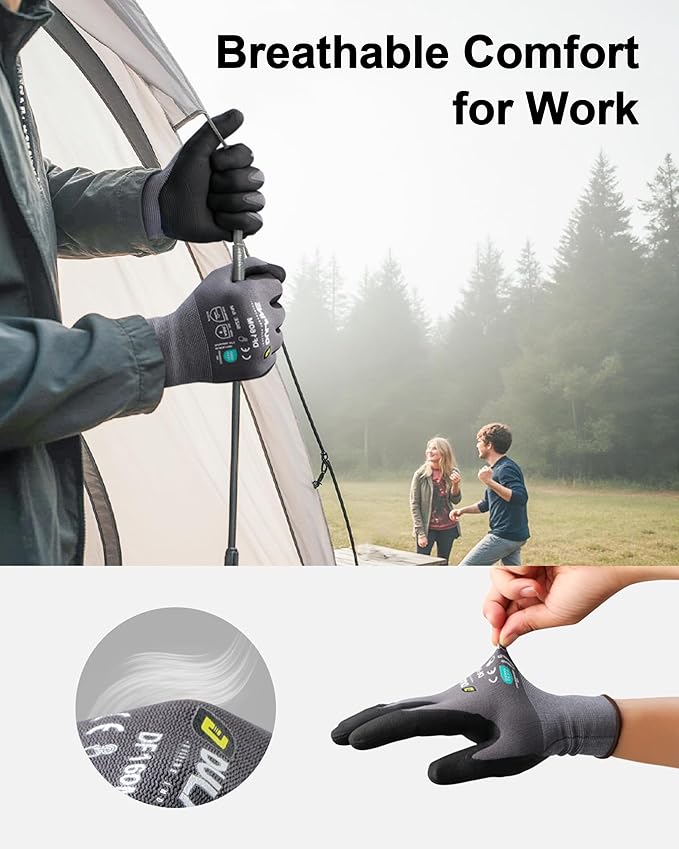 DULFINE Safety Work Gloves MicroFoam Nitrile Coated-3 Pairs Pack,Seamless Knit Nylon Glove with Black Micro-Foam Nitrile Grip,Ideal for General Purpose,Automotive,Home Improvement,Painting(XX-Large)