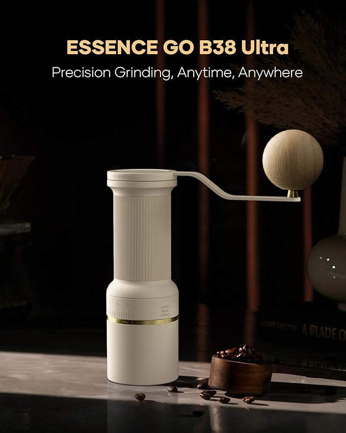 Cocinare ESSENCE GO B38 Ultra Manual Coffee Grinder – with Carrying Case Hand Grinder Capacity 30g, GhostEdge Ultra Burr & 80 Grind Settings, Perfect for Pour-over, Espresso, Cold Brew (Vintage White)