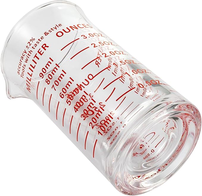 Ackers 3oz/90ml Glass Measuring Cup – Shot Glass with Double Scale-Ounce,Ml Markings for Kitchen & Bar(Pack of 2)