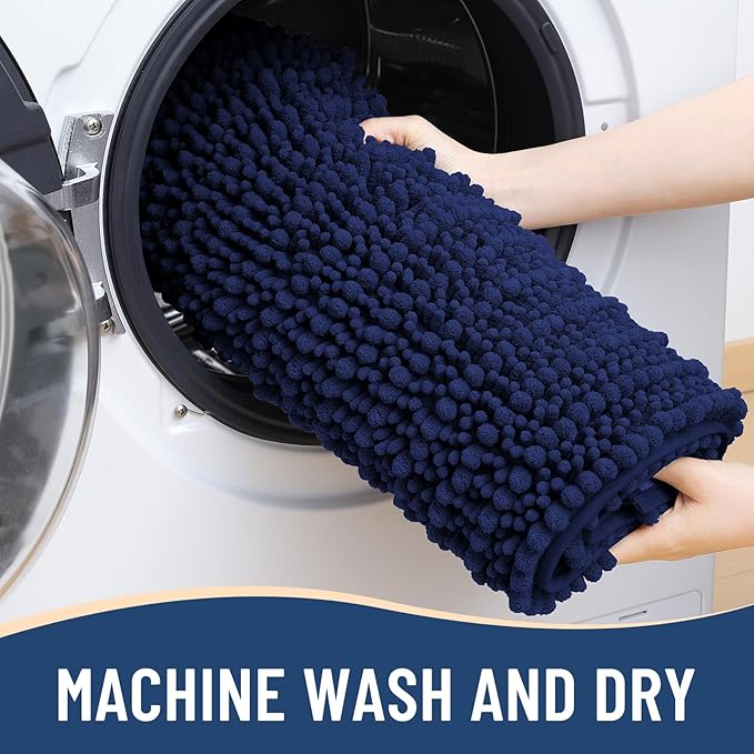 Arotive Luxury Chenille Bathroom Rug Mat, Extra Soft Thick Absorbent Shaggy Bath Rugs, Non-Slip Machine Wash Dry, Plush Bath Mats for Bathroom, Shower and Tub, 59x35, Navy
