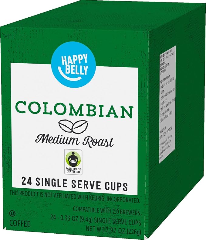 Amazon Brand - Happy Belly Medium Roast Coffee Pods, Colombian, Compatible with Keurig 2.0 K-Cup Brewers, 24 Count (Pack of 2)