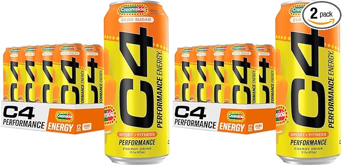 Cellucor C4 Performance Energy Drink | Zero Sugar Carbonated Preworkout Energy | 200mg Caffeine with Beta Alanine | Orange Creamsicle | 16 Fl Oz (24 Pack)