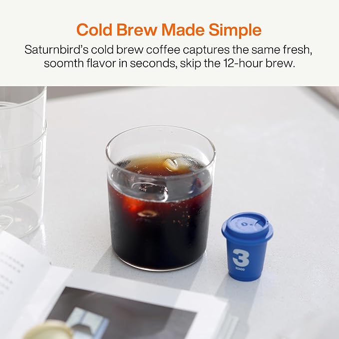 SATURNBIRD Coffee Instant Cold Brew, Medium-Dark Roast, Smooth & Balanced Blend of 100% Specialty Arabica, Enjoy Hot or Cold, Freeze Dried Iced Coffee, 24 Single Servings for Home Travel Office (NO.4)