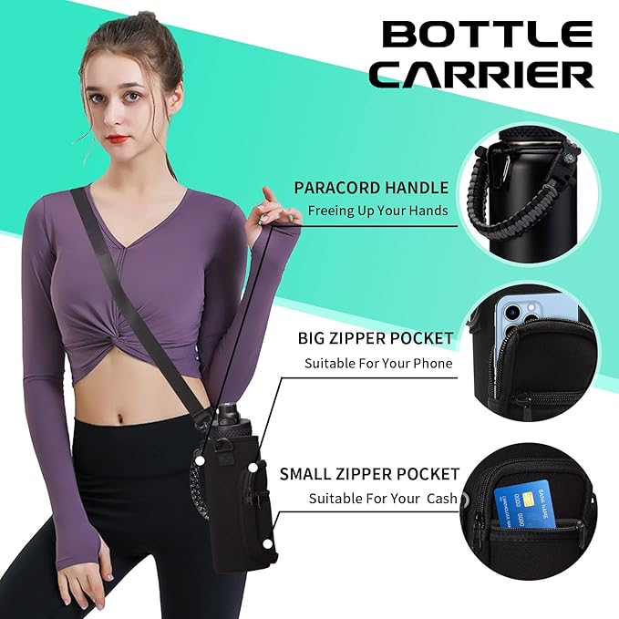 Vacuum Insulated Water Bottle 40oz - w/Straw Lid & Spout Lid, Carrier Bag, Paracord Handle, Bottle Boot, Stainless Steel Water Bottle for Adults, Wide Mouth Thermo Bottle Flask Cold-48H Hot-24H