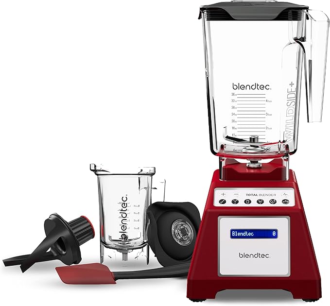 Blendtec Total Classic Original Blender, 90 oz WildSide+ Jar, 24 oz Twister Jar, and Spectacula Spatula - Red