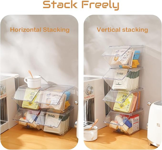 Stackable Tea-Bag Holder Organizer - Box Storage Organizer, Clear Coffee and Tea Organizer for Counter Tops, Kitchen Cabinets, Pantry, 2 Pack