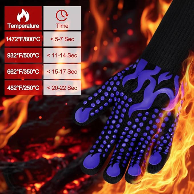 Comsmart BBQ Gloves, 1472 Degree F Heat Resistant Grilling Gloves Silicone Non-Slip Oven Gloves Long Kitchen Gloves for Barbecue, Cooking, Baking, Cutting