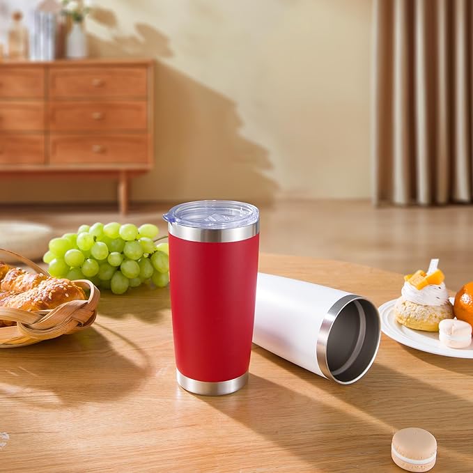 20 oz Tumblers Bulk Stainless Steel Tumbler with Lid Double Wall Vacuum Insulated Coffee Mug 20oz Powder Coated Cup for Hot and Cold Drinks, White, 6 pack