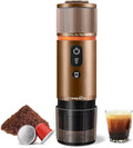 CONQUECO Portable Espresso Coffee Machine: 12V Electric Small Travel Expresso Maker - Self Heating 8 Cups Battery Powered Compatible for Nespresso Capsule - for Camping RV Hiking Office (Brown)