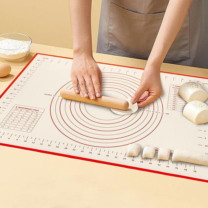 Silicone Baking Mat With Measurement Function Set of 3 Use Food Grade Silicone Ldeal for Dough Rolling Pie Crust Bread Making and Making Cookies (23.6×15.7,19.6×15.7, 15.7×11.8inch, Red)