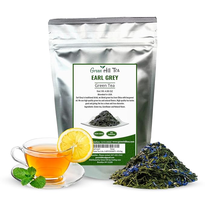 Earl Grey Green Tea, A classic blend with finest green tea,high ANTI-OXIDANTS – 4 Oz Bag