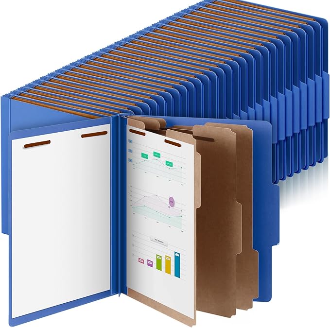 60 Pcs Classification Folders Letter Size, Back to School Supply for Teacher, Student, 3 Dividers Pressboard File Folder Bulk with 2 Fasteners, 3.5 Inch Expanding File Organizer (Dark Blue)