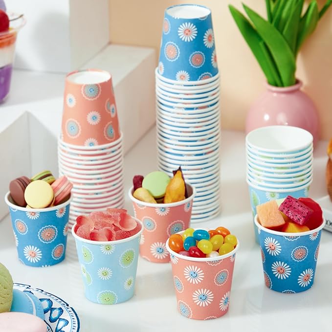 1200 Pack 3 oz Paper Cups, Disposable Bathroom Cups, Mini Mouthwash Cups, Small Cup 3 Ounce for Bathroom, Party, Picnic, BBQ, Travel(Daisy)
