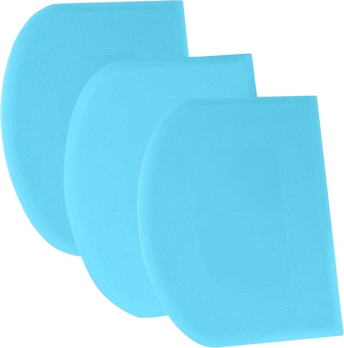 SURDOCA Dough Scraper Bench Scraper - 3P 5.9x4.3" Plastic Flexible Bowl Scraper, Sharp Edge & Angles Cake Scraper. Non-Slip Bakeware Decorating Tools Sculpting & Modeling Tools - Pure Blue