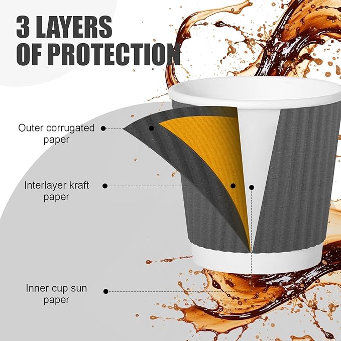 500 Pack Paper Espresso Coffee Cups, 4 oz Disposable Coffee Cups,Corrugated Insulated Ripple Wall, Paper Ripple Cup for Coffee, Hot Chocolate and Hot Tea Drinks -Gray