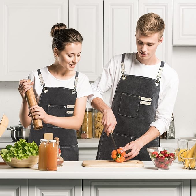 Cotton Canvas Cross Back Apron for Art Painting Garden Chef Bartender Work,Women Men 3 Pockets Waterproof Adjustable M-XXL