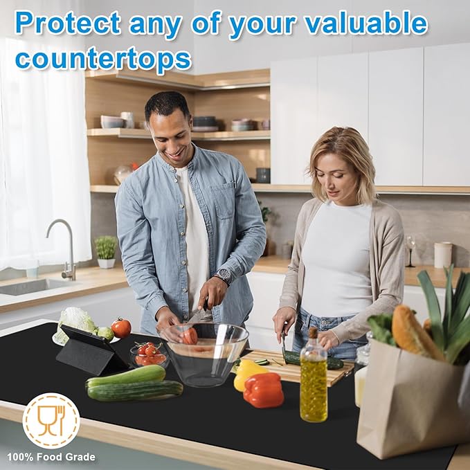 AECHY Silicone Mats for Kitchen Counter 47"x23.6"x0.08”, Largest Heat Resistant Mat Shipped Rolled Up Kitchen Island Silicone Countertop Protector Mat Nonslip Extra Large Counter Mat, Black