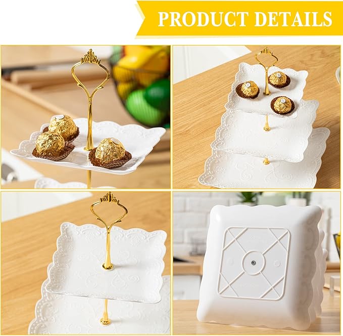 Sawysine 6 Pack 3 Tiers Dessert Stand Plastic Cupcake Stand Serving Trays Cupcake Display Stand Cookie Tray for Party and Platter for Home(Gold)