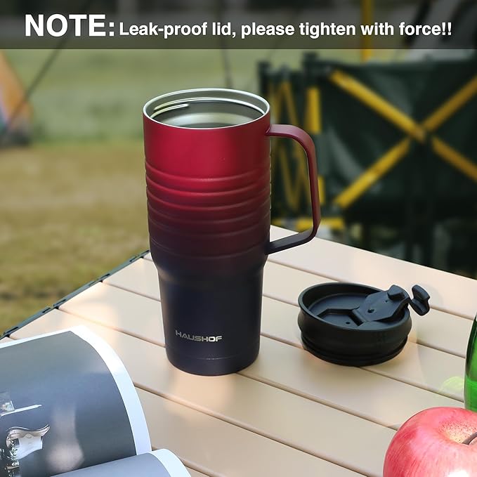 HAUSHOF 24 oz Travel Mug with Handle, Stainless Steel Vacuum Insulated Coffee Travel Mug, Double Wall Travel Mugs with Leakproof Lid, BPA Free