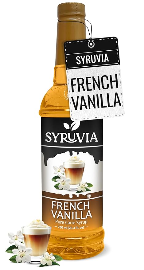 Syruvia Coffee Syrup, French Vanilla Flavored Syrup for Drinks, Lattes, and Desserts – 25.4 fl oz