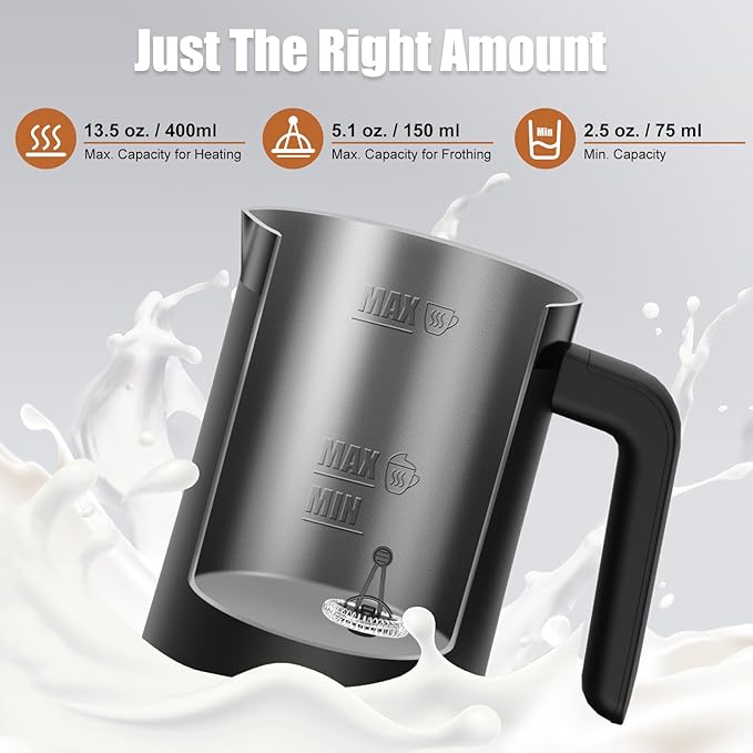 Milk Frother, 4-in-1 Milk Frother and Steamer, 13.5oz/400ml Automatic Hot and Cold Foam Maker and Milk Warmer, Electric Frother for Coffee, Latte, Cappuccino, Macchiato, Matcha(Black)