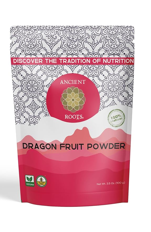 Ancient Roots Dragon Fruit Powder - Natural Food Coloring, Flavoring Powder, Baking Powder, Pitaya Powder for Smoothie, Filled with Antioxidants, 25 Servings (3.5 ounces)