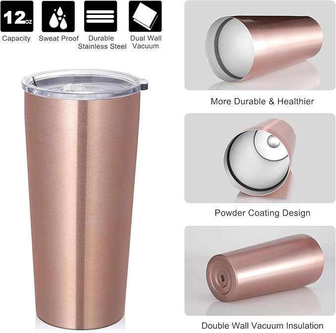 VEGOND 20oz Tumbler Bulk with Lid and Straw 1 Pack, Stainless Steel Vacuum Insulated Tumbler, Double Wall Coffee Cup Travel Mug, Rose Gold