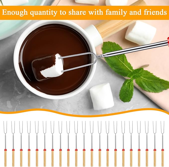 6 Sets S'mores Party Favor Includes Smores Sticks for Fire Pit Celebrate Smore Birthday Party Favors Tags with String Extendable Marshmellow Sticks Smores Skewers for Wedding Camping
