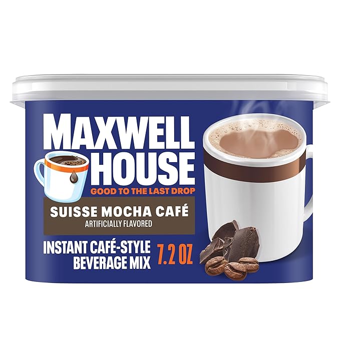 Maxwell House Instant Cafe-Style Beverage Mix, Easy to Prepare, 1 Canister, for Quick Morning Coffee or Afternoon Treat, Suisse Mocha Cafe, Kosher Dairy, 7.2 oz