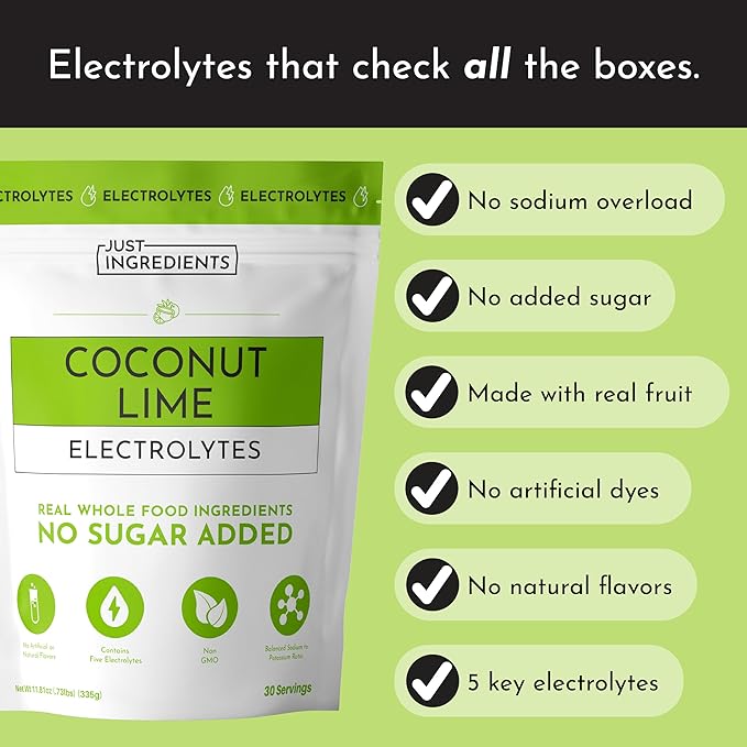Coconut Lime Electrolytes – 30‑Serving Hydration Drink Mix with Coconut Water, Sea Salt, and Trace Minerals – Supports Hydration, Recovery, and Electrolyte Balance*