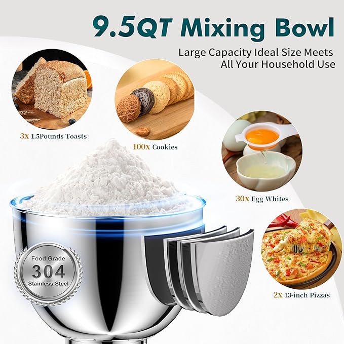 COOKLEE Stand Mixer, 9.5 Qt. 660W Electric Kitchen Mixer with Dishwasher-Safe Dough Hooks, Flat Beaters, Wire Whip & Pouring Shield Attachments for Most Home Cooks, Lavender