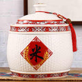 Chinese Sealed Large-Capacity Rice Pot, Ceramic Rice Bucket With Tassel Design, Grain Storage Ceramic Container, Rice Dispenser Airtight Storage Bucket For Grains Snacks Candy Coffee Beans Food(E,Capa
