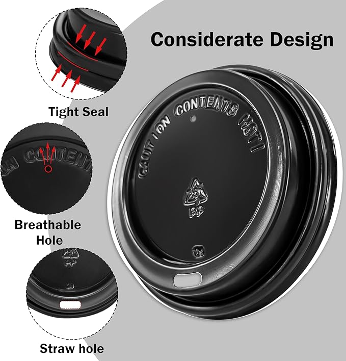 180 Pack Disposable Coffee Cup lids, 3.54'' Leak-Proof Disposable Plastic Cup Lids for 10, 12, 16, 20oz Paper Cups, Hot/Cold Drinking Cup Lids, Black