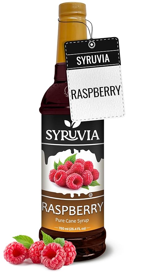Syruvia Raspberry Syrup, Flavored Syrup for Drinks, Cocktails, Lemonades, Iced Teas, and Desserts – 25.4 fl oz