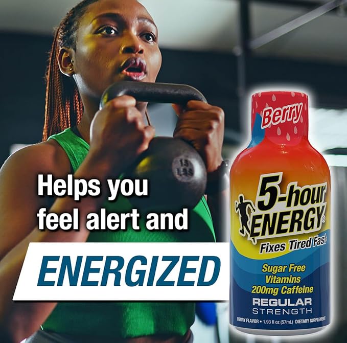 5-hour ENERGY Shots Regular Strength, Berry Flavor, 30 Count, 1.93 Fl Oz, Sugar Free, Zero Calories, Amino Acids and Essential B Vitamins, Dietary Supplement, Feel Alert and Energized, 200 mg Caffeine