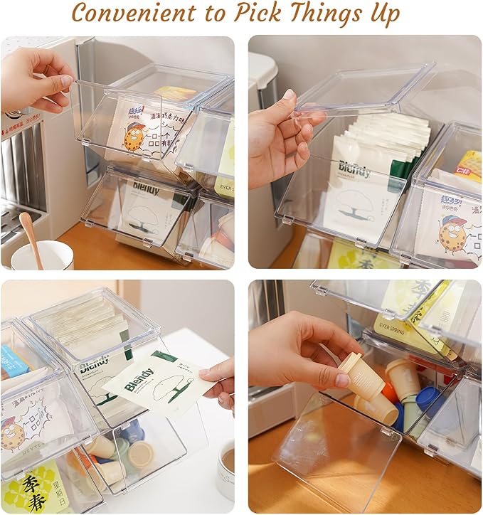Stackable Tea-Bag Holder Organizer - Box Storage Organizer, Clear Coffee and Tea Organizer for Counter Tops, Kitchen Cabinets, Pantry, 2 Pack