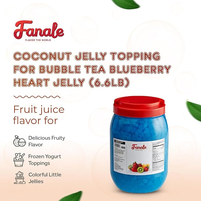 New Fanale Coconut Jelly Topping nata de coco for Boba Tea | Ice Cream | Yogurt | Smoothie | Milk Tea | Desserts Blueberry Heart Shaped, 6.6 pound (Pack of 4)| JEL027-CS