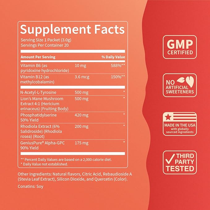 SuperFocus Mojito – Nootropic Focus Drink Mix, 20 On-The-Go Packets, Alpha GPC, Lion’s Mane, Rhodiola, Sugar-Free