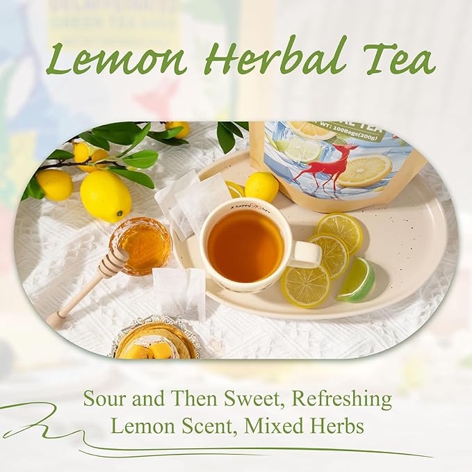 WT WEETEE Lemon Herbal Tea Bags, 2g x 100 Count, Juicy & Refreshing Lemon Flavor, Hot Iced & Cold On-the-Go, Natural Caffeine-free Lemon Tea