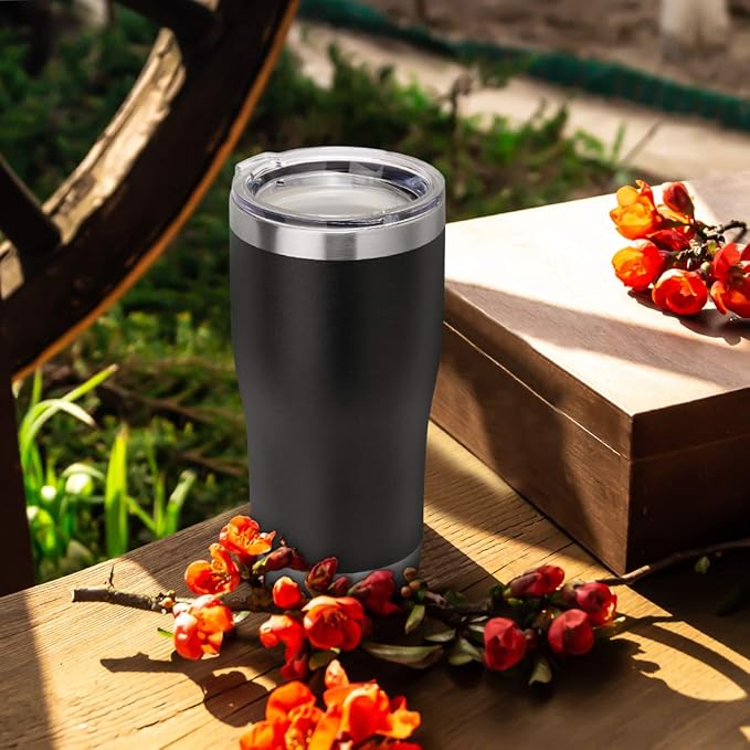 DOMICARE 20oz Tumbler with Lid Stainless Steel Tumblers Bulk, Double Wall Vacuum Insulated Coffee Travel Mug Powder Coated Tumbler, Black