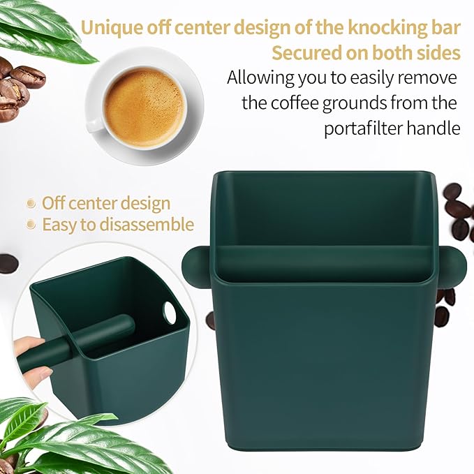 Large Square Knock Box Shock-absorbent Knock Box Espresso with Removable Knock Bar and Non-Slip Base Espresso Accessories for Home/Office (Large Green Knock Box)