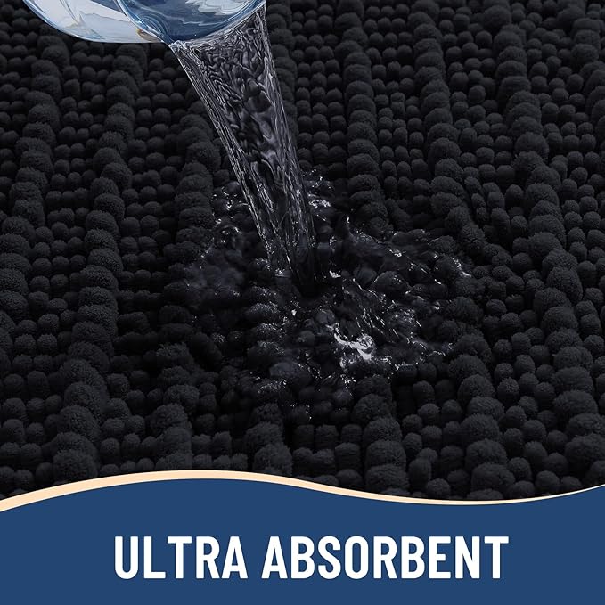 Arotive Luxury Chenille Bathroom Rug Mat, Extra Soft Thick Absorbent Shaggy Bath Rugs, Non-Slip Machine Wash Dry, Plush Bath Mats for Bathroom, Shower and Tub, 70x24, Black